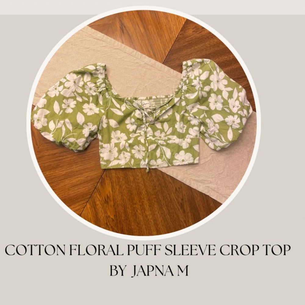 COTTON FLORAL PUFF SLEEVE CROP TOP BY JAPNA M